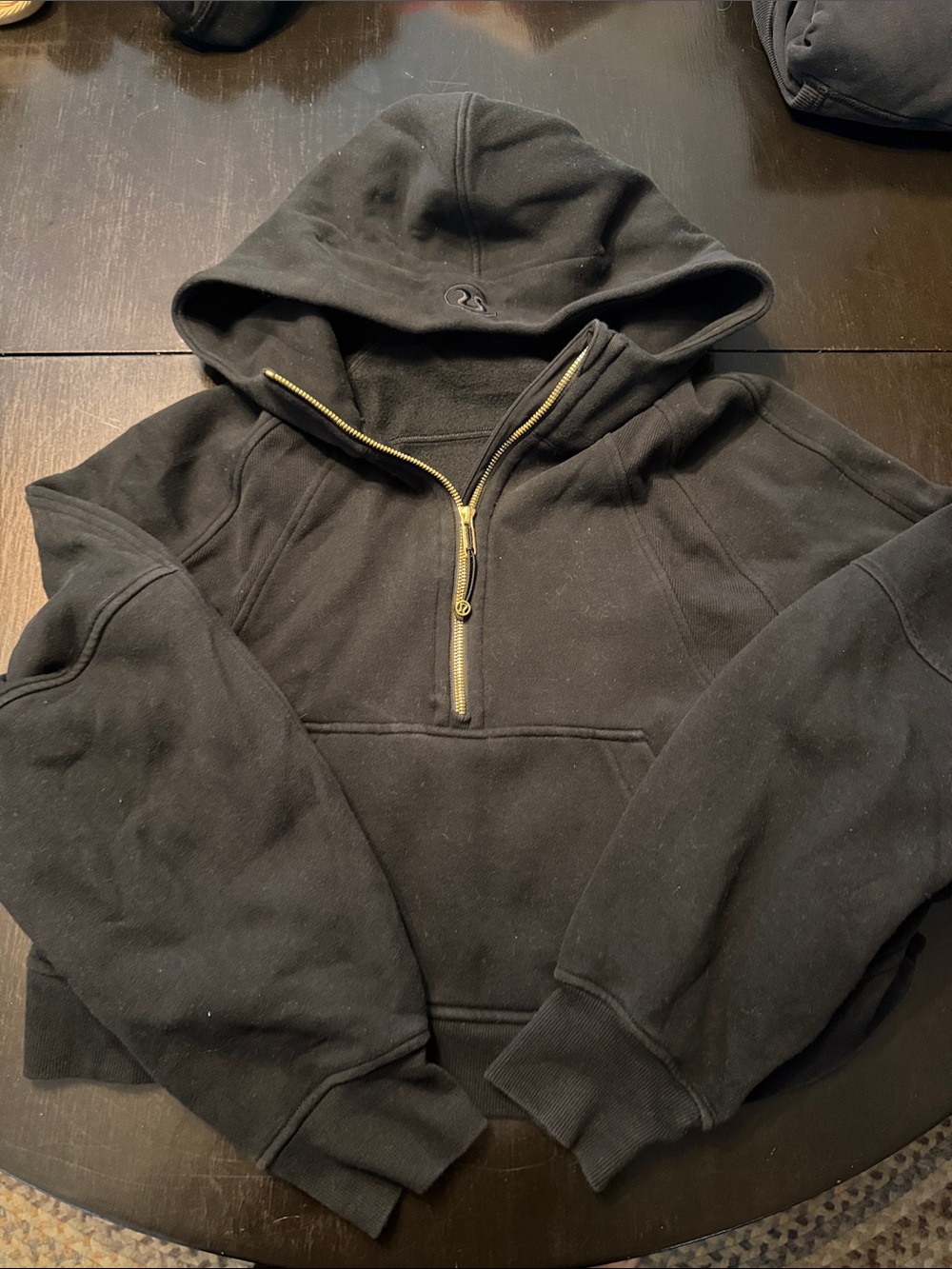 lululemon athletica Scuba Black Hoodie with Gold Half-Zip